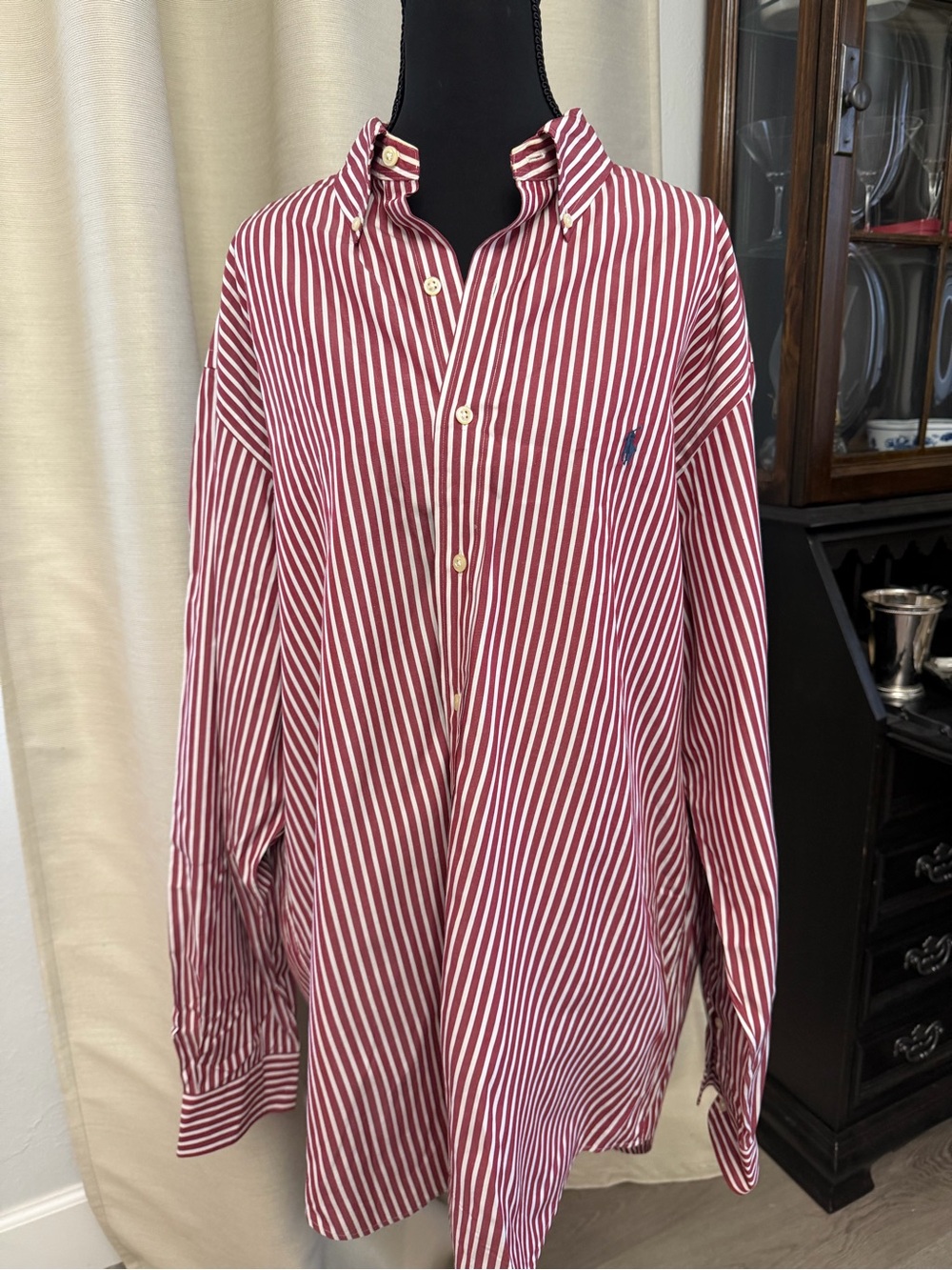 Ralph Lauren Men's Red & White Vertical Stripe Button-Down Shirt